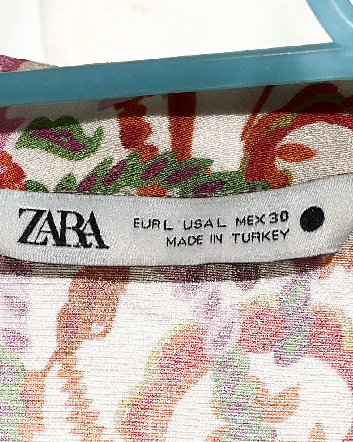 Camisa Multicolor Zara con Nudo Frontal – Talla L