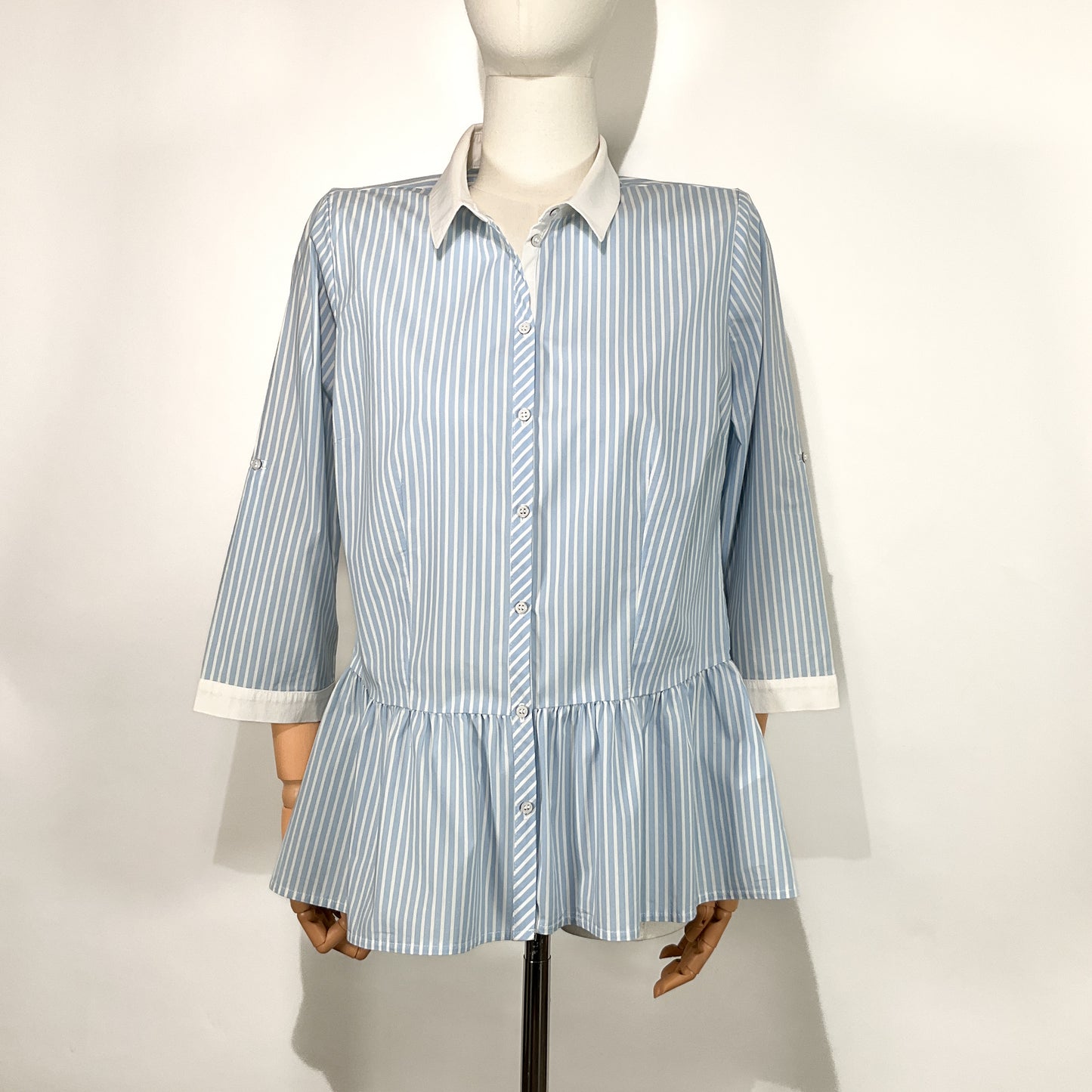 Camisa con Peplum Azul a Rayas – Metropolis Company, Talla 7
