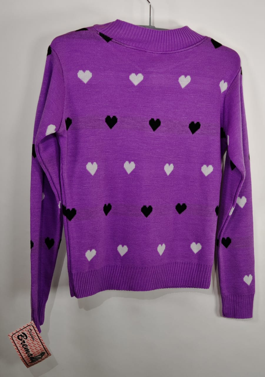 Suéter Morado con Corazones – Brenady, Talla M