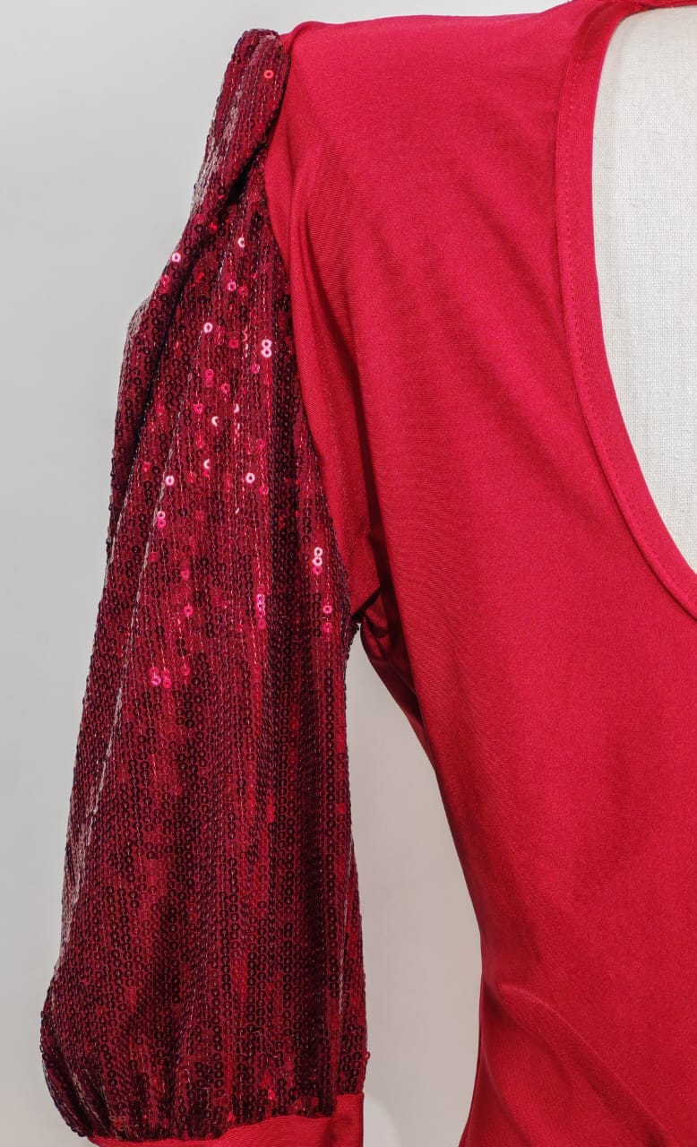 Body rojo con lentejuela – Estilo elegante, Talla Única