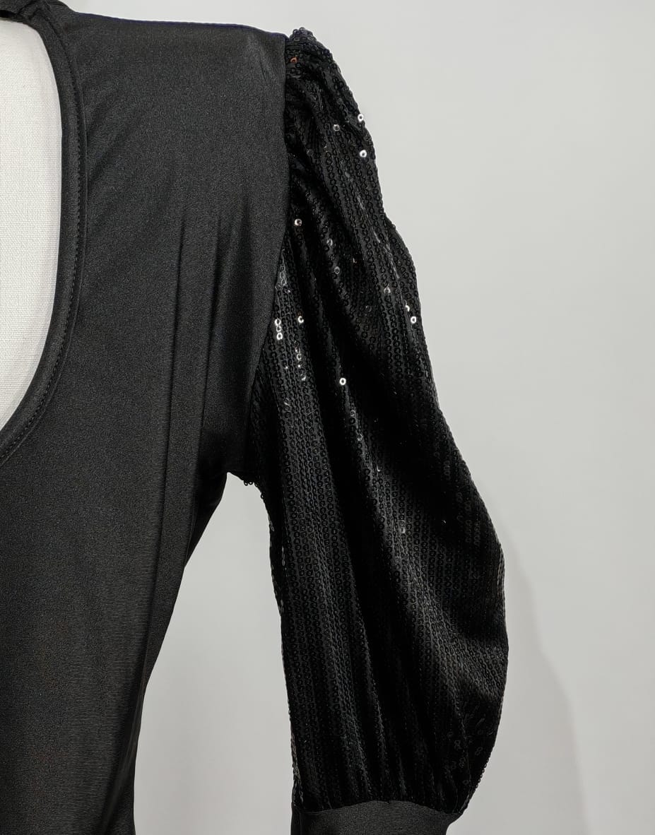 Body negro con lentejuela – Estilo elegante y moderno, Talla Única