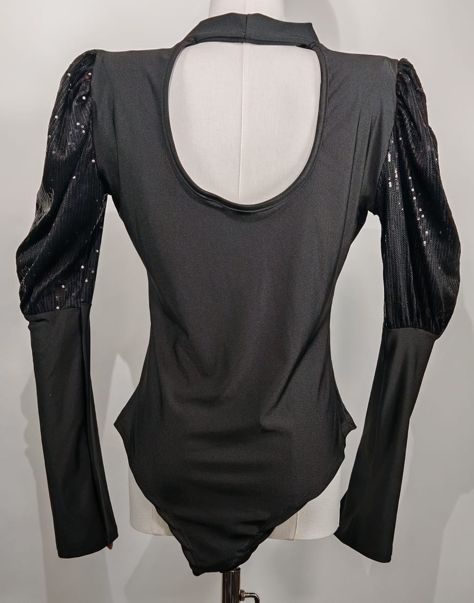 Body negro con lentejuela – Estilo elegante y moderno, Talla Única