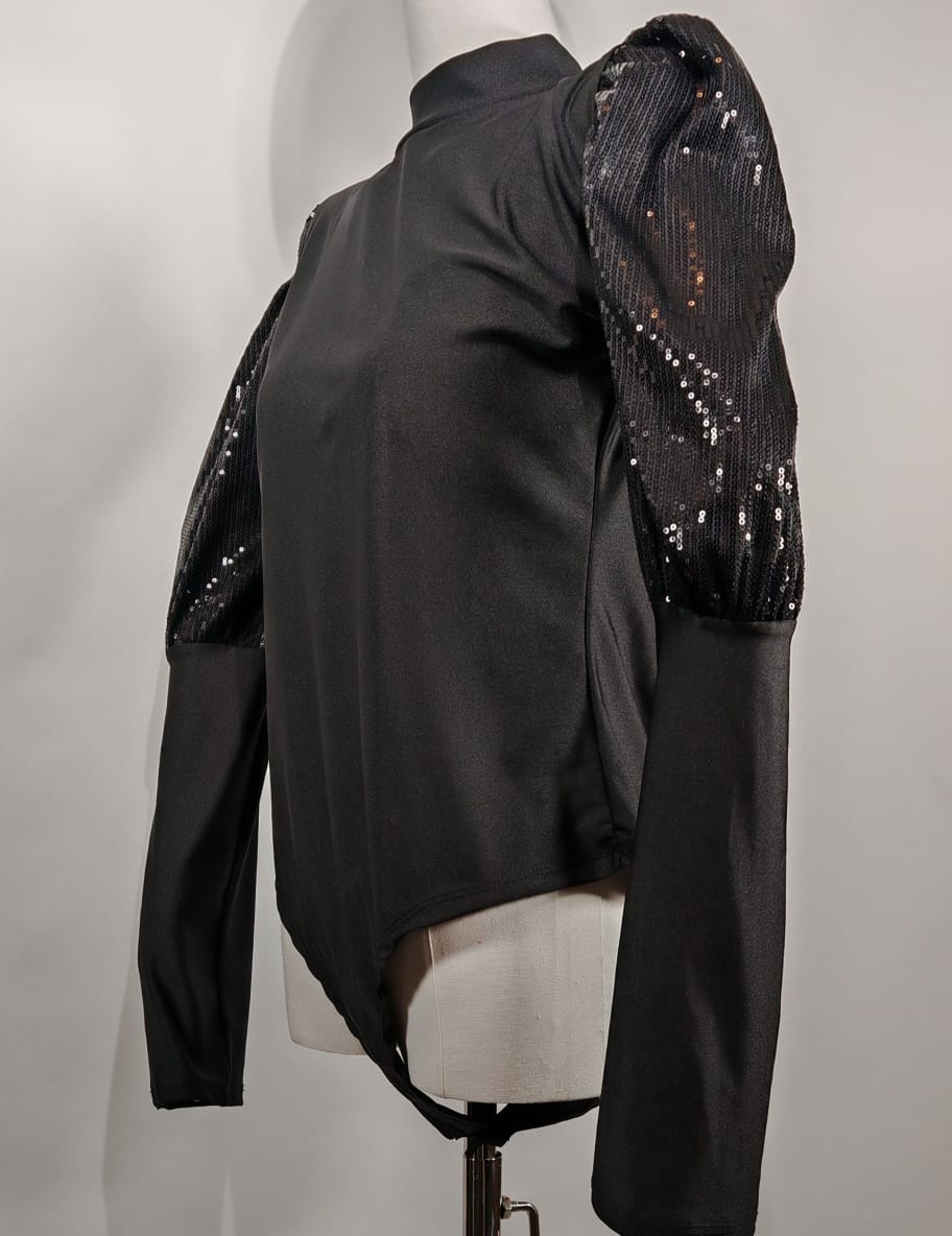 Body negro con lentejuela – Estilo elegante y moderno, Talla Única