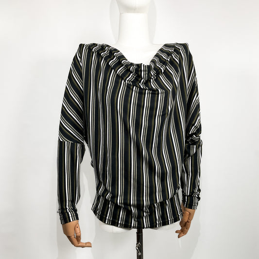 Blusa de Rayas Multicolor con Cuello Drapeado – Talla S