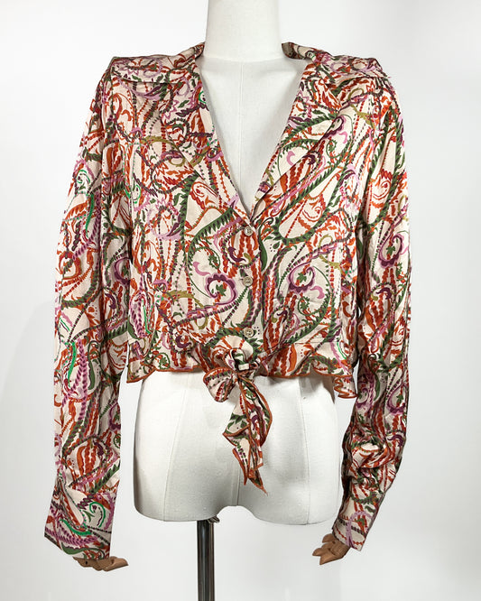 Camisa Multicolor Zara con Nudo Frontal – Talla L