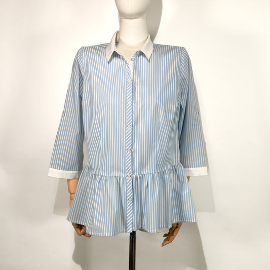 Camisa con Peplum Azul a Rayas – Metropolis Company, Talla 7