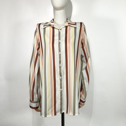 Camisa Vintage de Rayas Multicolor – Talla Desconocida