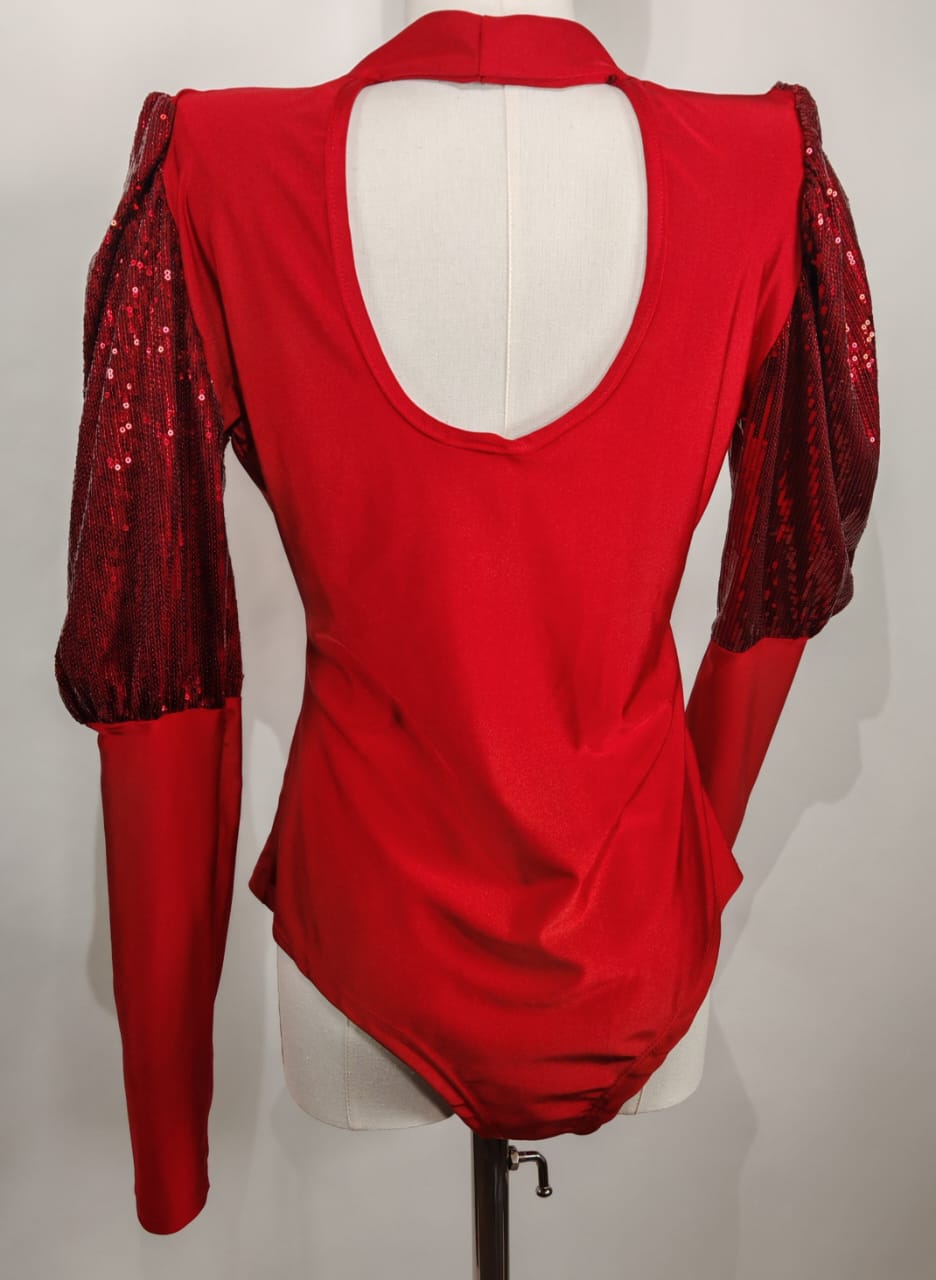 Body rojo con lentejuela – Estilo elegante, Talla Única