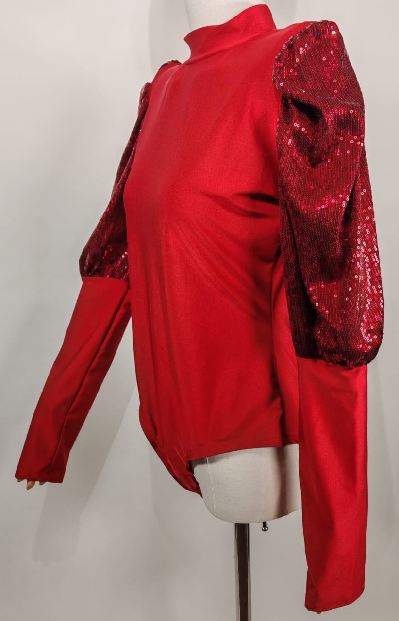 Body rojo con lentejuela – Estilo elegante, Talla Única