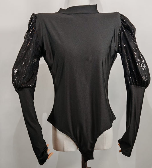 Body negro con lentejuela – Estilo elegante y moderno, Talla Única
