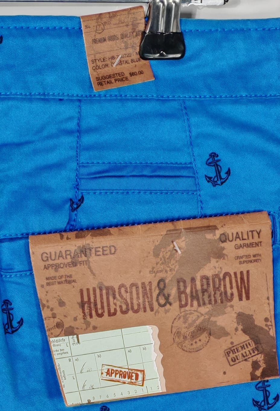 Bermuda Hudson & Barrow Azul Claro con Anclas – Talla 32 para hombre